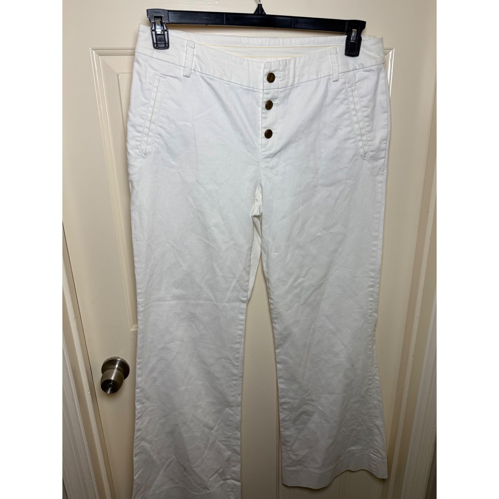 Lilly Pulitzer White Wide Leg Denim Trousers Button Fly Size 14
